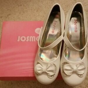 Josmo Girls Mary Jane Pump White Shoes Kids Dress Heel Rhinestone Glitter Bow